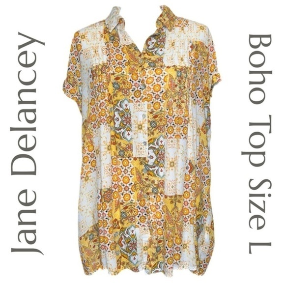 Jane & Delancey - Farmhouse Shirt - Patchwork Print - Full Button Front - Size L - Picture 1 of 6